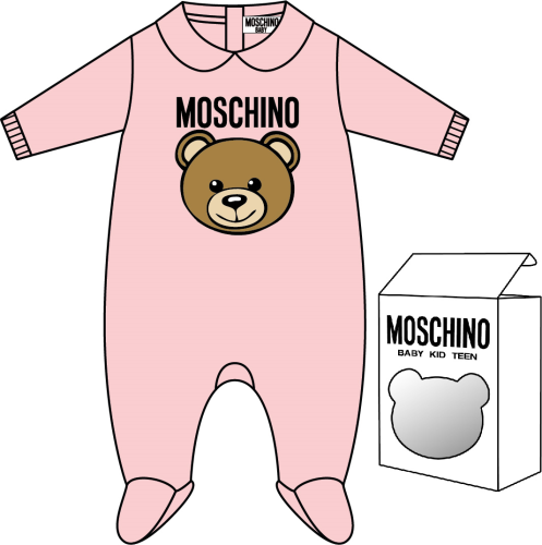Moschino Baby Pink Teddy Logo Babygrow | Casa Childrenswear