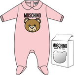 Moschino Baby Pink Teddy Logo Babygrow | Casa Childrenswear