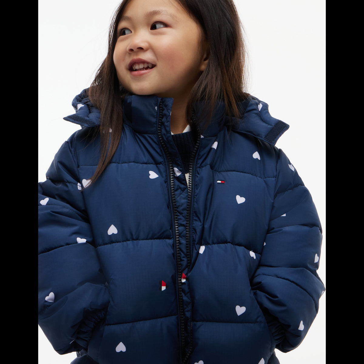 Tommy Hilfiger Baby Girls Navy Heart Print Jacket - print detail view