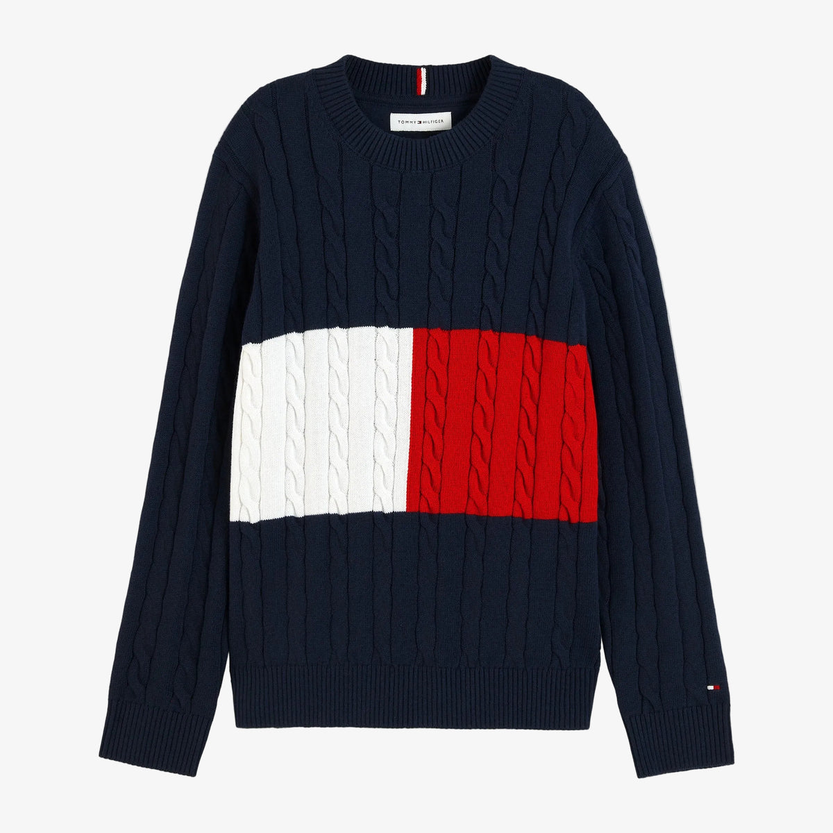 Tommy Hilfiger Boys Navy Flag Cotton Cable Sweater - front view
