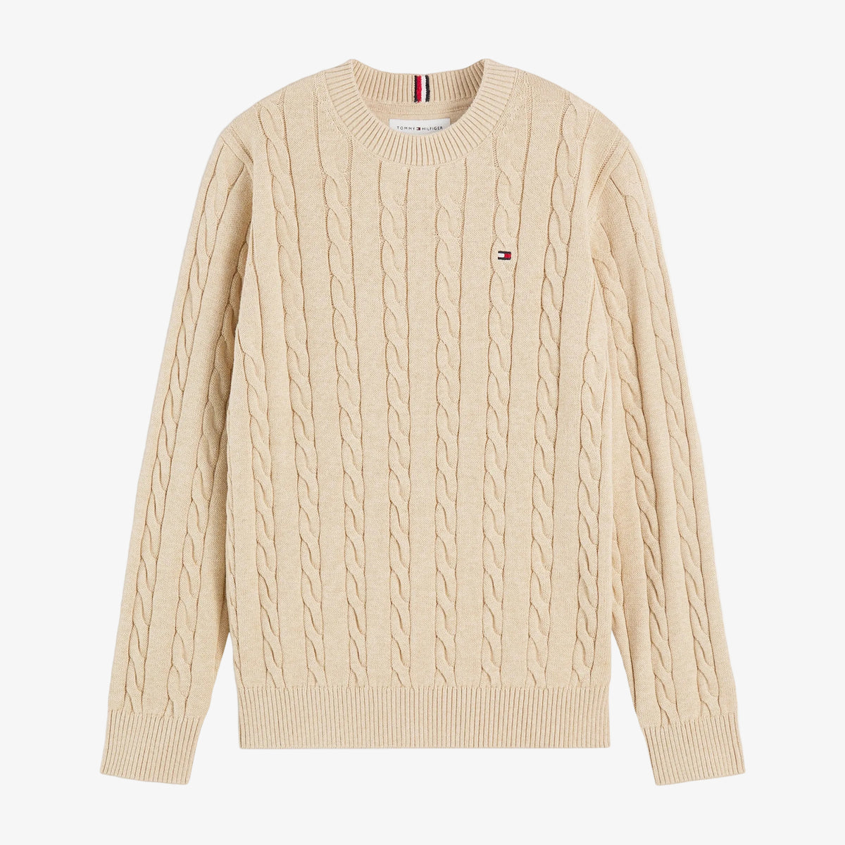 Tommy Hilfiger Boys Camel Cotton Cable Sweater - front view