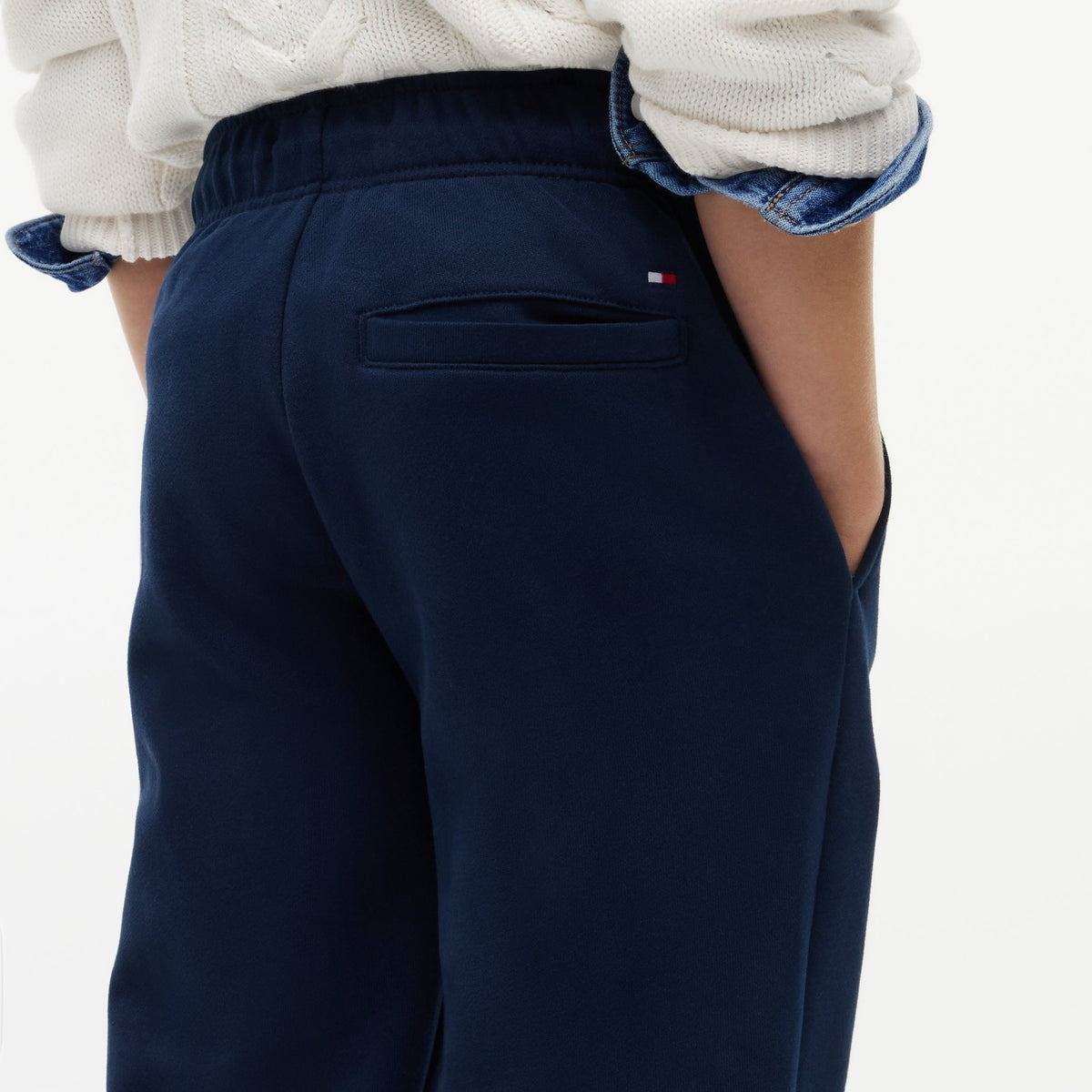 Tommy Hilfiger Boys Navy Tracksuit Bottoms - logo detail view