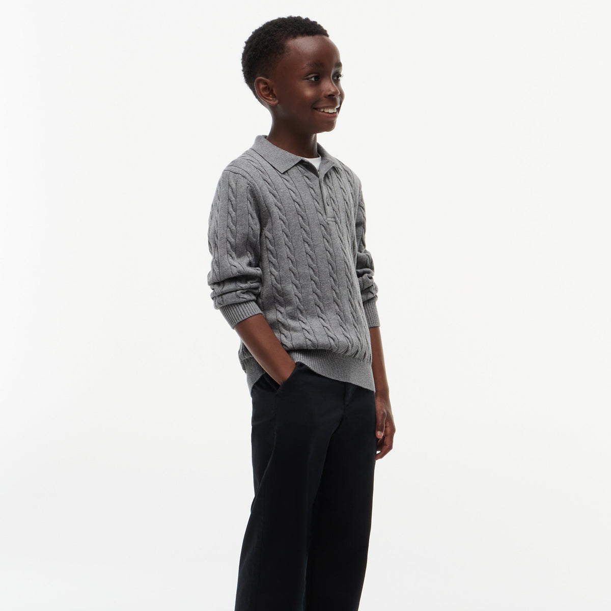 Tommy Hilfiger Boys Grey Cable Polo Sweater - back view