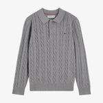 Tommy Hilfiger Boys Grey Cable Polo Sweater - front view