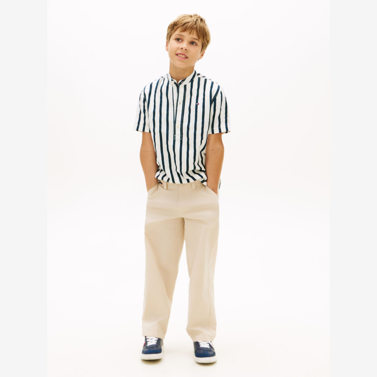 Tommy Hilfiger Boys Navy Stripe Linen Blend Shirt | Casa Childrenswear