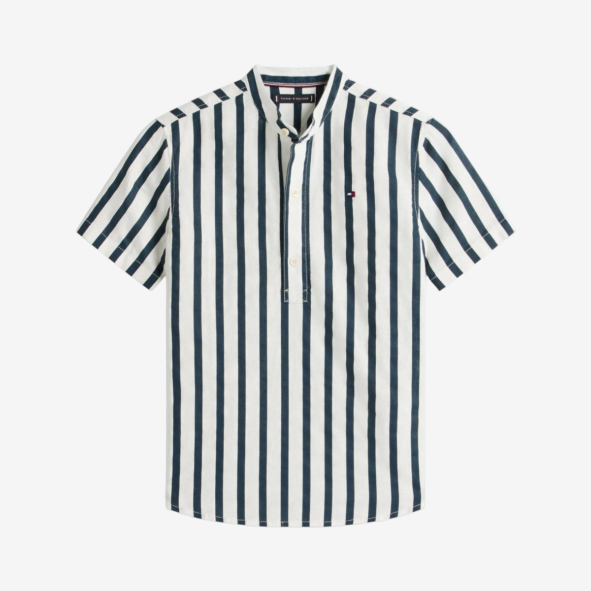 Tommy Hilfiger Boys Navy Stripe Linen Blend Shirt | Casa Childrenswear