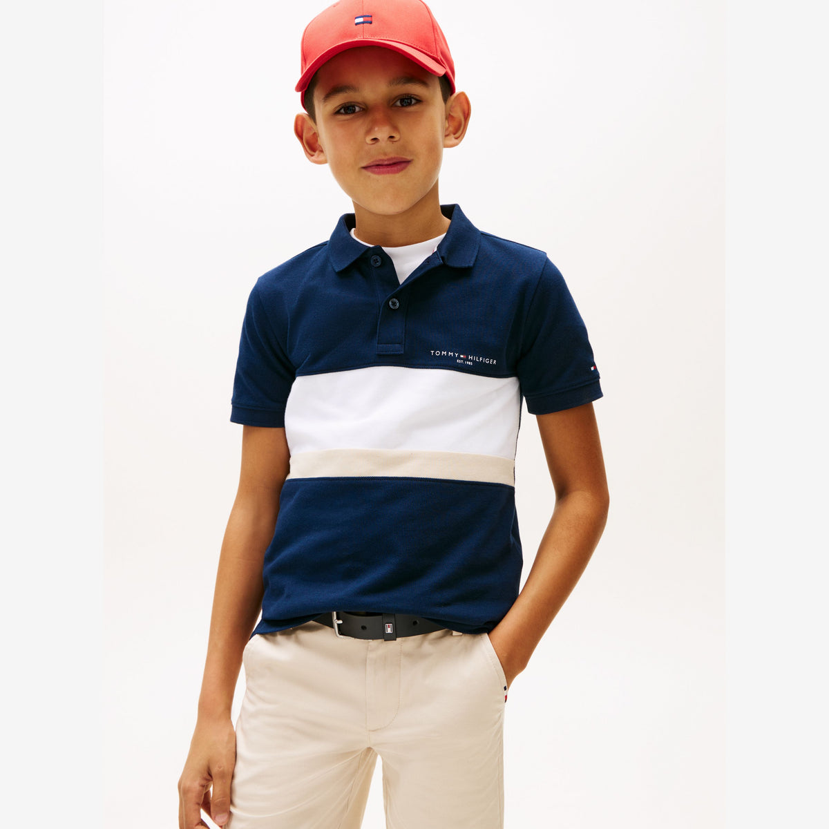 Tommy Hilfiger Boys Navy Colour Block Polo | Casa Childrenswear