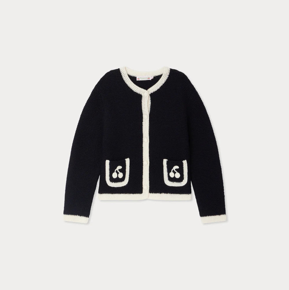 Bonpoint Navy Cherry Logo Cardigan | Casa Childrenswear