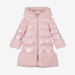 A Dee Aurora Pink Long Fur Trim Jacket | Casa Childrenswear