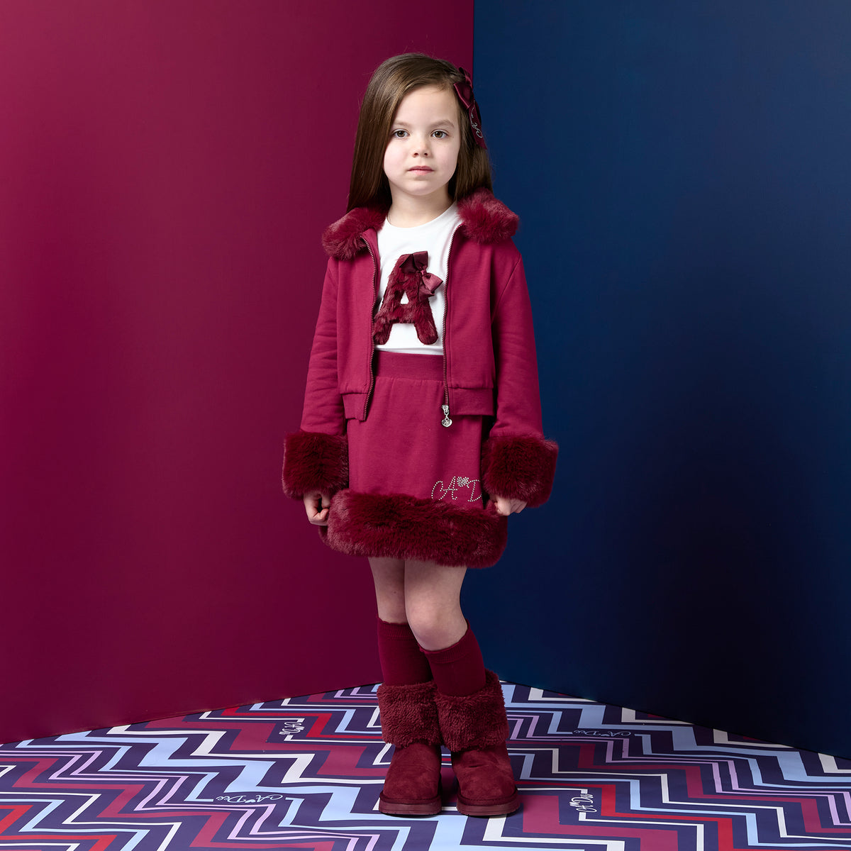 A Dee Audrey Cherry Fur Trim Bomber | Casa Childrenswear