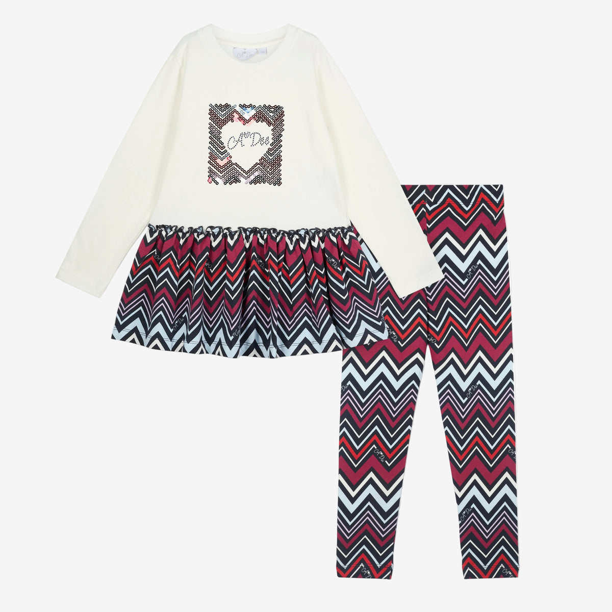 A Dee Crissy Navy Chevron Print Peplum Legging Set | Casa Childrenswear