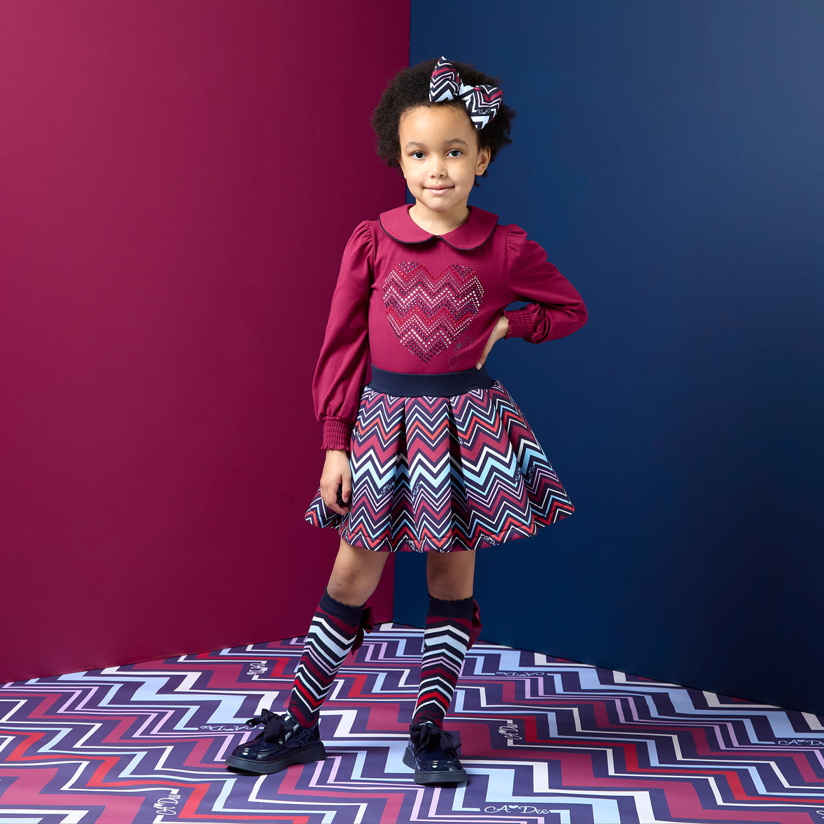 A Dee Chloe Navy Chevron Print Skirt Set | Casa Childrenswear