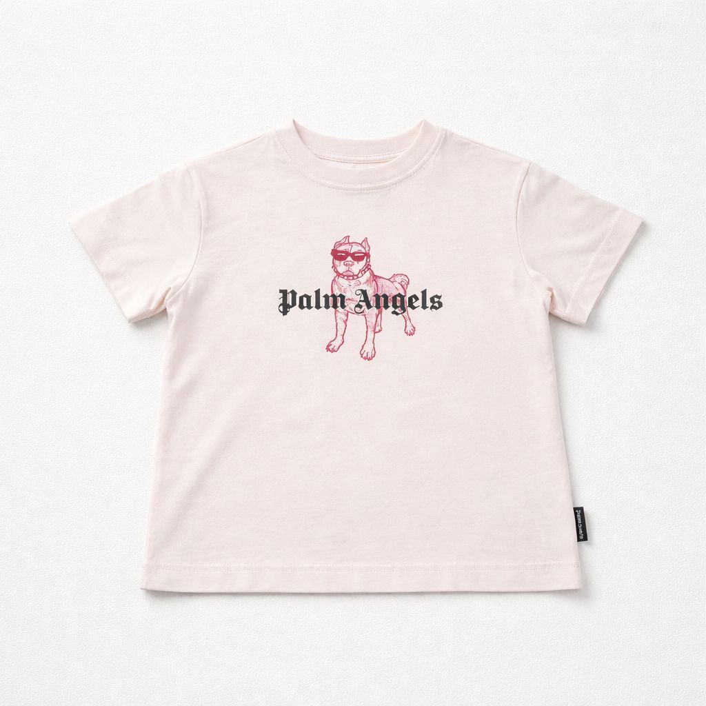 Girls Pink Palm Dog T-Shirt | Casa Childrenswear