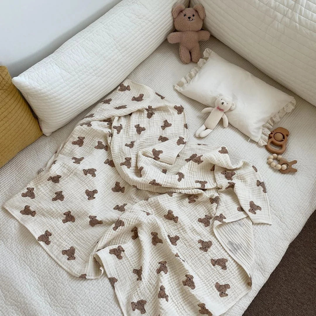 Cozy Crew Club Bear Muslin Blanket Swaddle | Casa Childrenswear