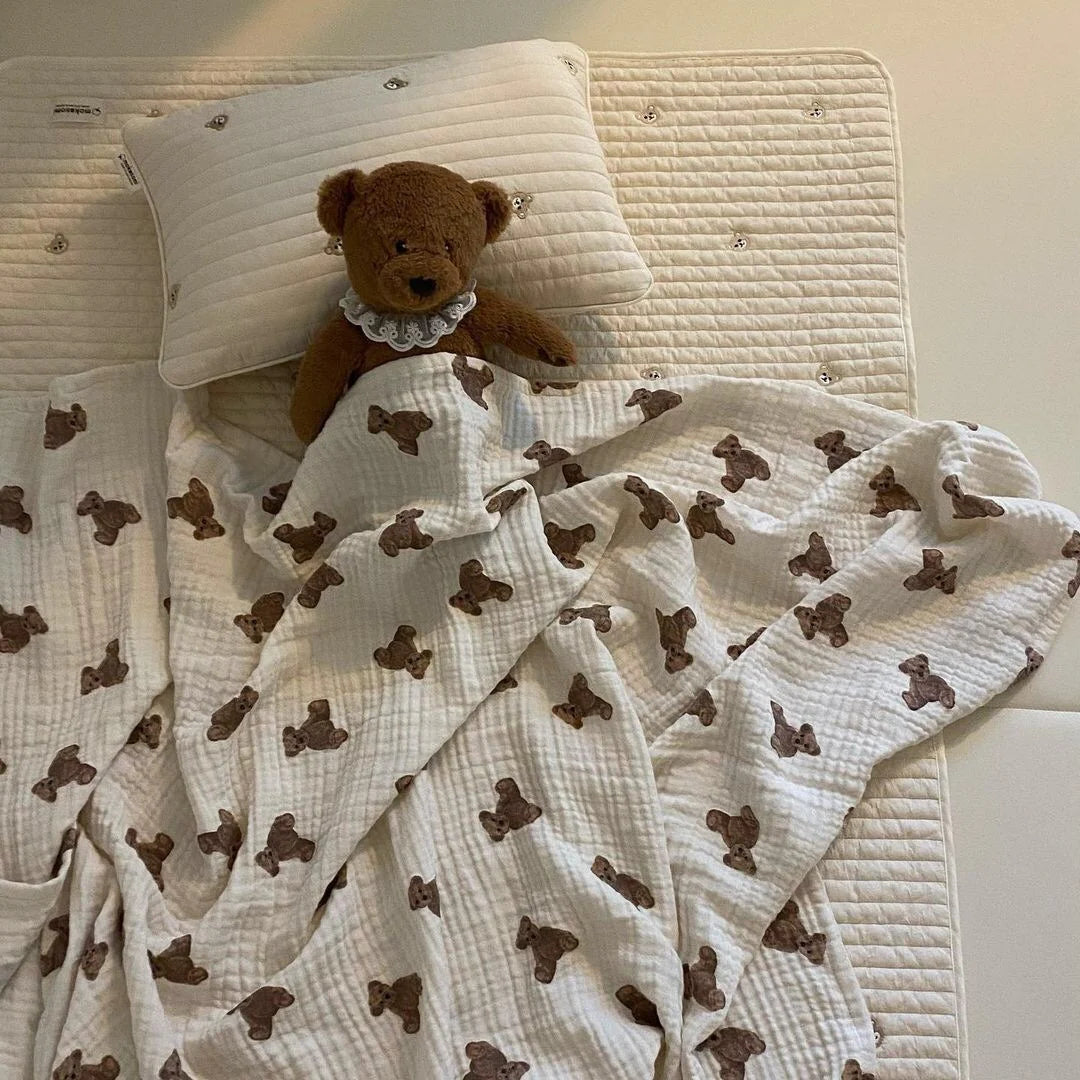 Cozy Crew Club Bear Muslin Blanket Swaddle | Casa Childrenswear