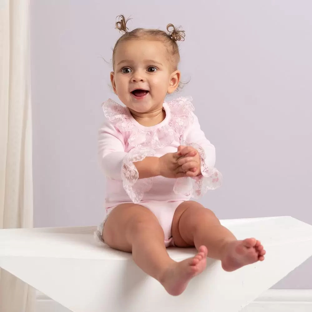 Caramelo Baby Girl Pink Frilliy Long Sleeved Romper | Casa Childrenswear