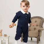 Caramelo Baby Boy Navy Diamond Knitted Romper | Casa Childrenswear