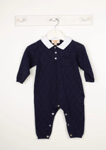 Caramelo Baby Boy Navy Diamond Knitted Romper | Casa Childrenswear