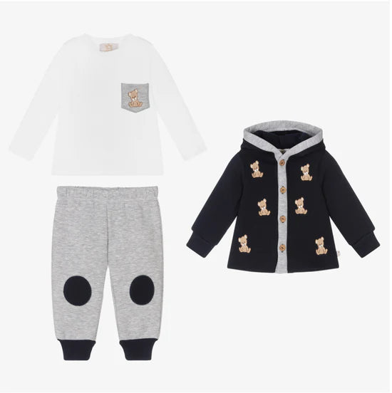 Caramelo Baby Boy Navy Three Piece Bear Leisure Set | Casa Childrenswear