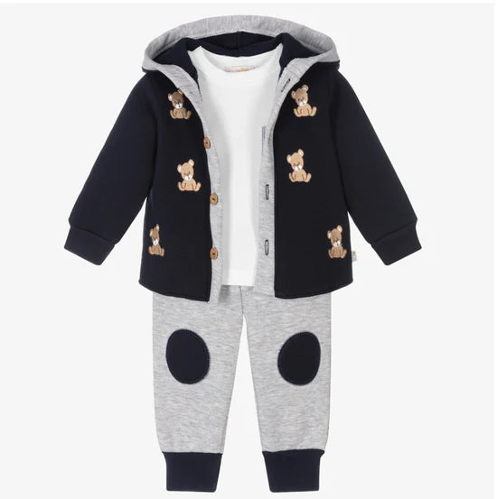 Caramelo Baby Boy Navy Three Piece Bear Leisure Set | Casa Childrenswear
