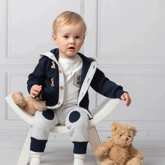 Caramelo Baby Boy Navy Three Piece Bear Leisure Set | Casa Childrenswear