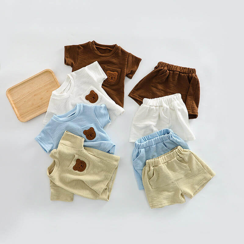Cozy Crew Club Coloured Bear Brown 2 Piece T-Shirt & Short Set | Casa Childrenswear
