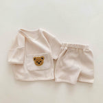 Cozy Crew Club Waffle Bear Beige 2 Piece T-Shirt & Short Set | Casa Childrenswear