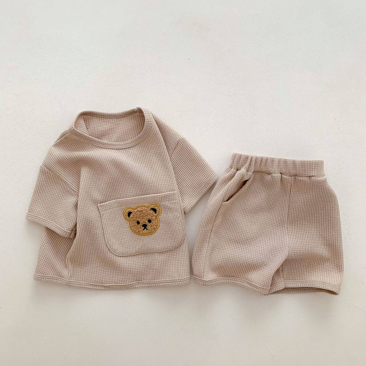 Cozy Crew Club Waffle Bear Brown 2 Piece T-Shirt & Short Set | Casa Childrenswear