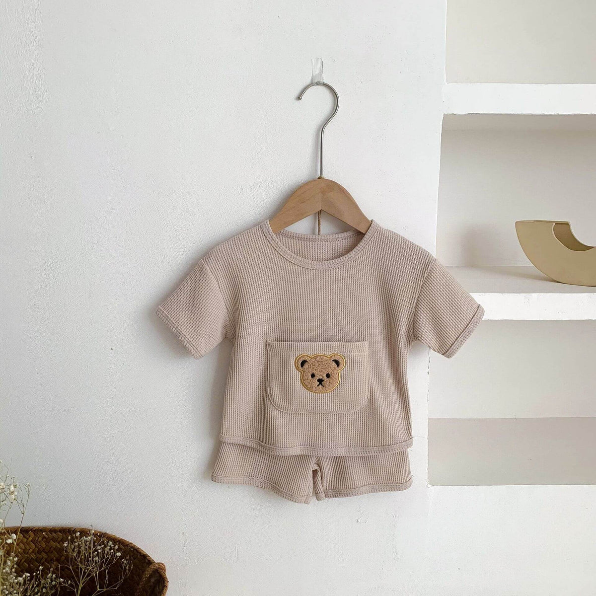 Cozy Crew Club Waffle Bear Brown 2 Piece T-Shirt & Short Set | Casa Childrenswear