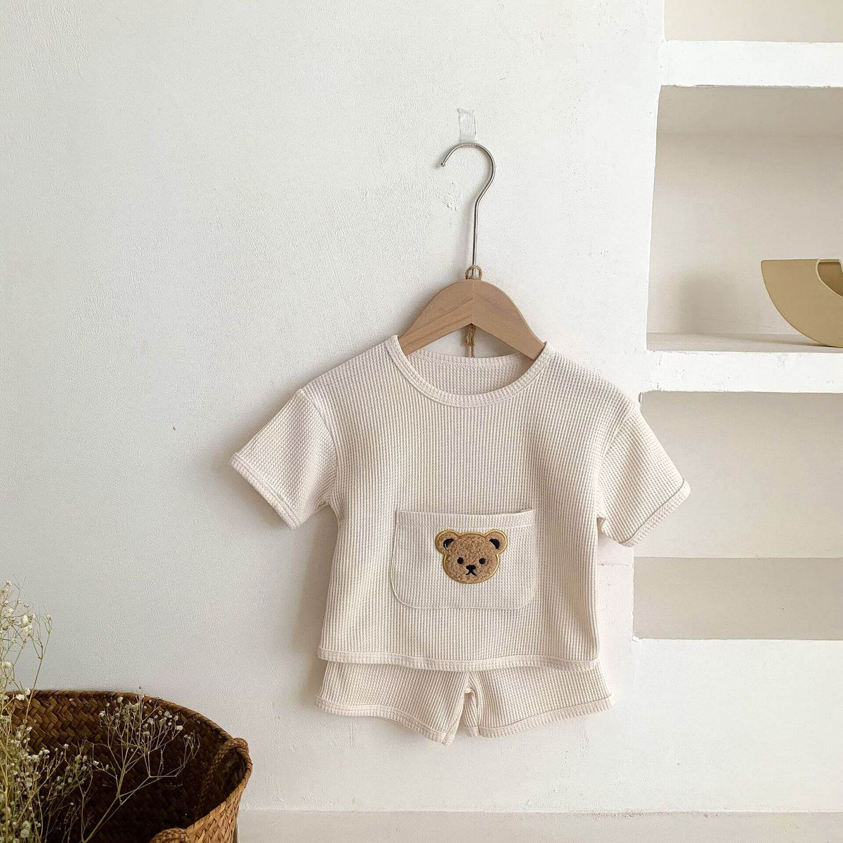 Cozy Crew Club Waffle Bear Beige 2 Piece T-Shirt & Short Set | Casa Childrenswear