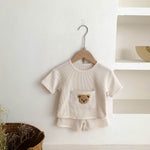 Cozy Crew Club Waffle Bear Beige 2 Piece T-Shirt & Short Set | Casa Childrenswear