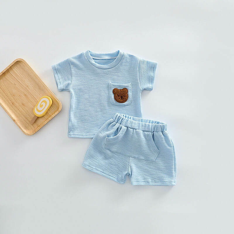 Cozy Crew Club Coloured Bear Blue 2 Piece T-Shirt & Short Set | Casa Childrenswear