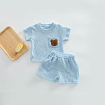 Cozy Crew Club Coloured Bear Blue 2 Piece T-Shirt & Short Set | Casa Childrenswear