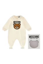 Moschino Baby Ivory Teddy Logo Babygrow | Casa Childrenswear