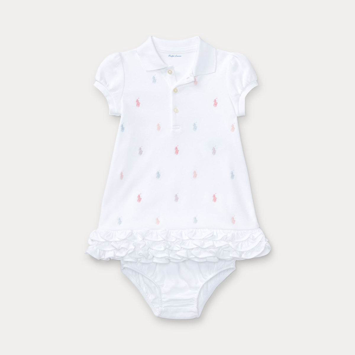 Ralph Lauren Baby Girls White Dress with Print | Casa Childrenswear