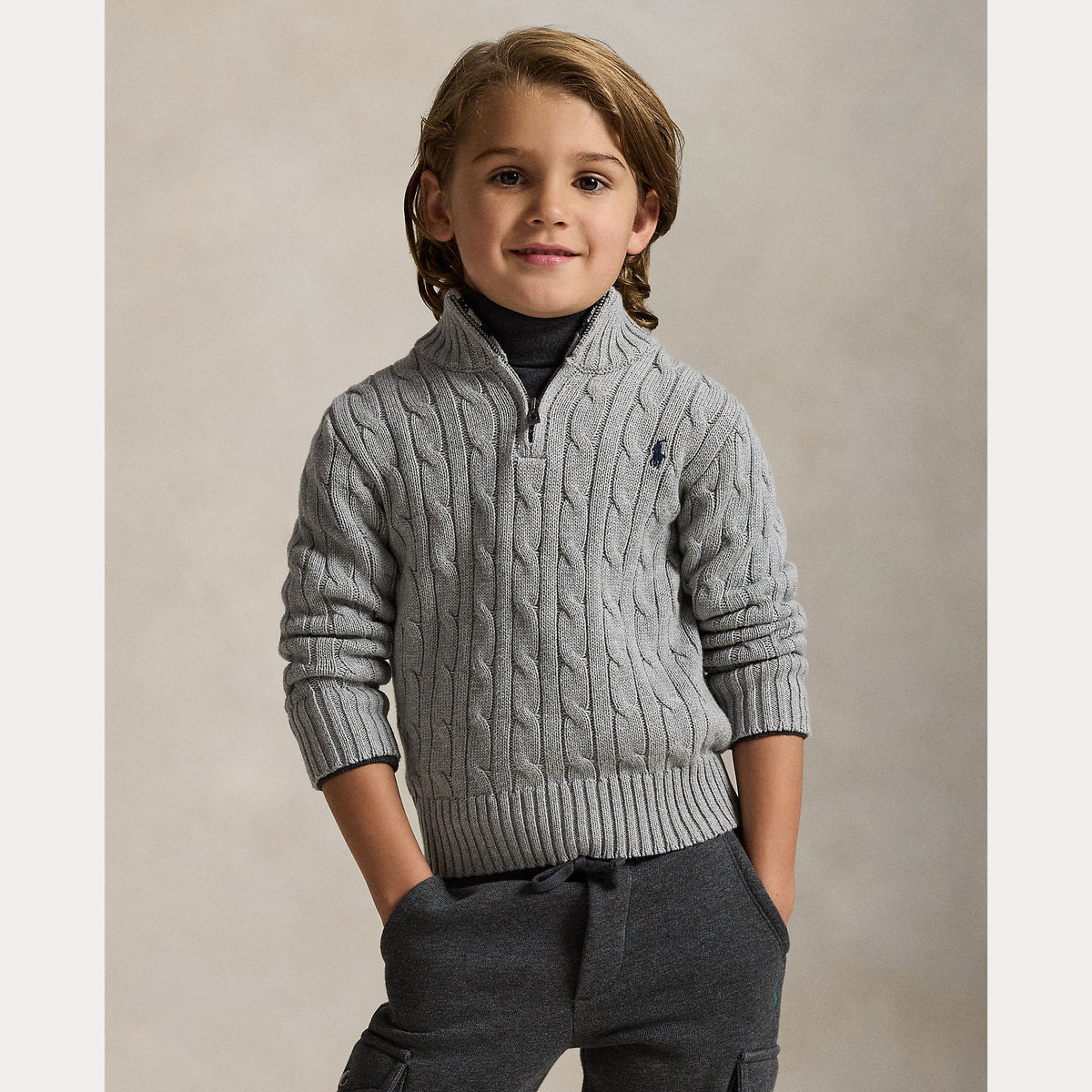 Ralph Lauren Boys Grey Quarter Zip Sweater | Casa Childrenswear
