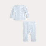 Ralph Lauren Baby Boys Blue Cotton Cable Knit Trouser Set | Casa Childrenswear