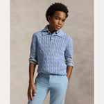 Ralph Lauren Boys Blue Cotton Cable Polo | Casa Childrenswear