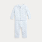 Ralph Lauren Baby Boys Blue Cotton Cable Knit Trouser Set | Casa Childrenswear