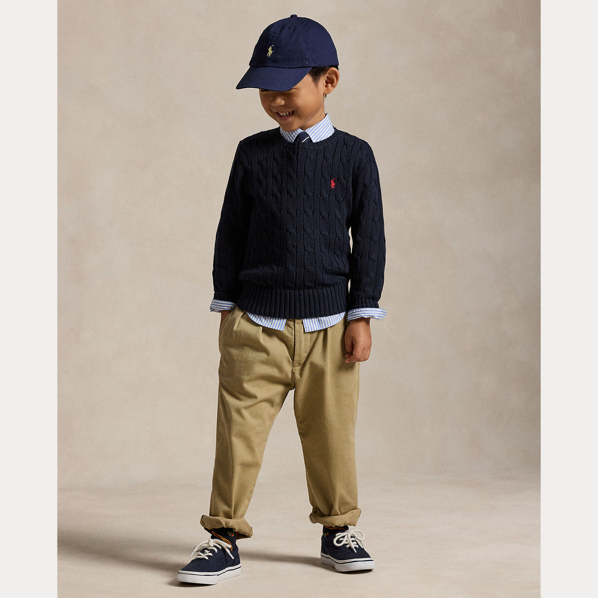 Ralph Lauren Boys Navy Cotton Cable Sweater | Casa Childrenswear