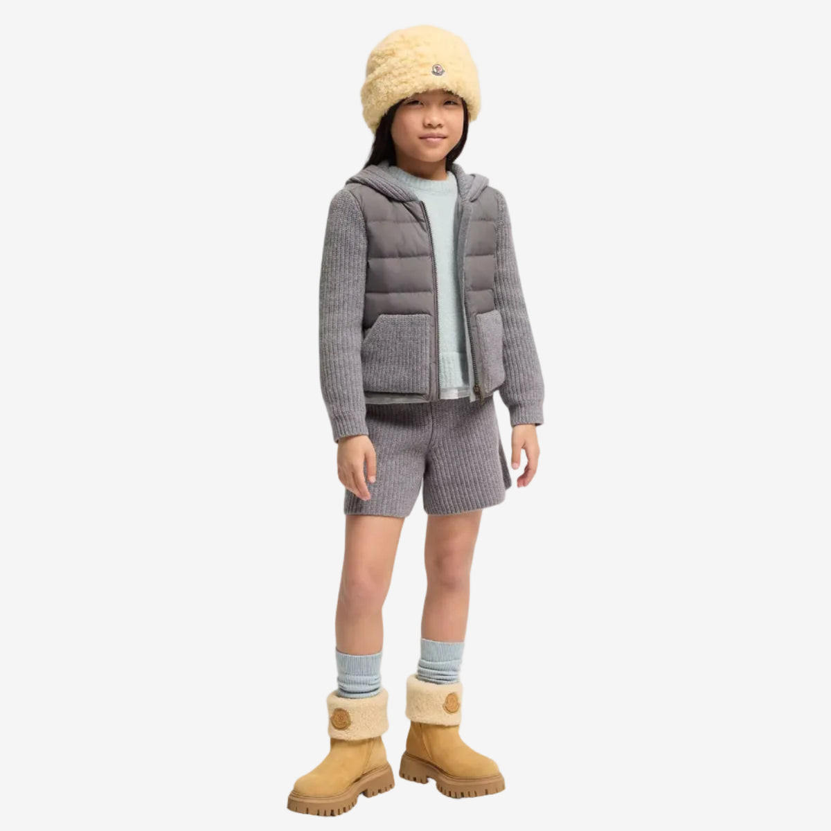 Moncler Enfant Girls Grey Knitted Jacket | Casa Childrenswear