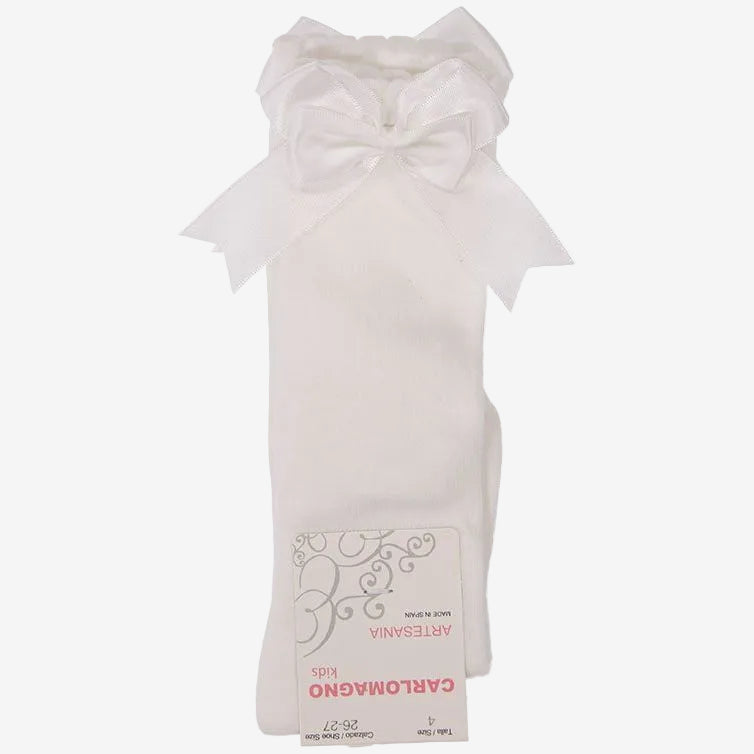Carlomagno Classic White Knee Sock with Bow | Casa Childrenswear