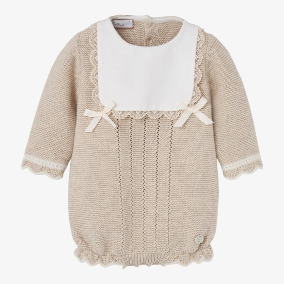 Paz Rodriguez Baby Girls Stone and White Romper - front view