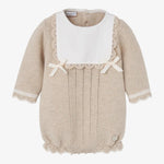 Paz Rodriguez Baby Girls Stone and White Romper - front view