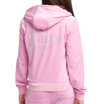 Pink Diamonte Zip Thru Velour Hoodie