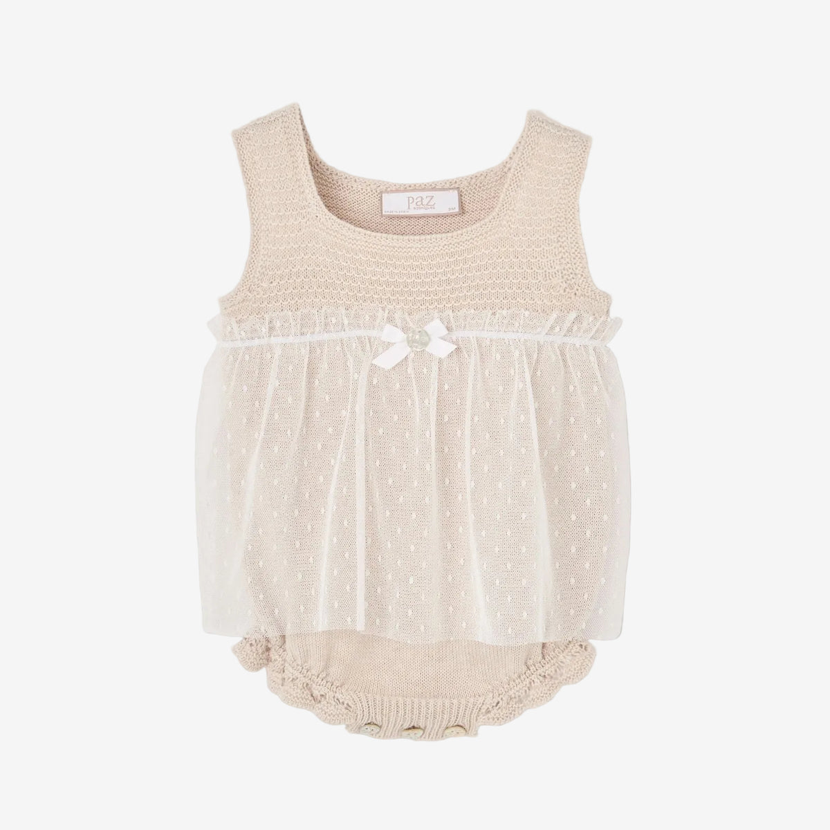 Paz Rodriguez Baby Girls Peach Sleeveless Romper with Lace Detail | Casa Childrenswear