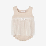 Paz Rodriguez Baby Girls Peach Sleeveless Romper with Lace Detail | Casa Childrenswear
