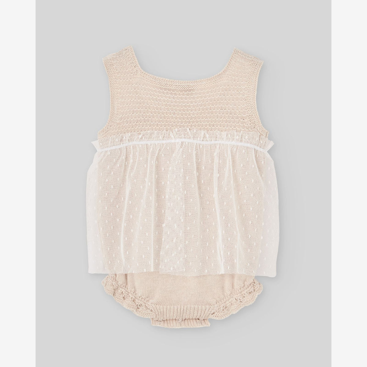 Paz Rodriguez Baby Girls Peach Sleeveless Romper with Lace Detail | Casa Childrenswear