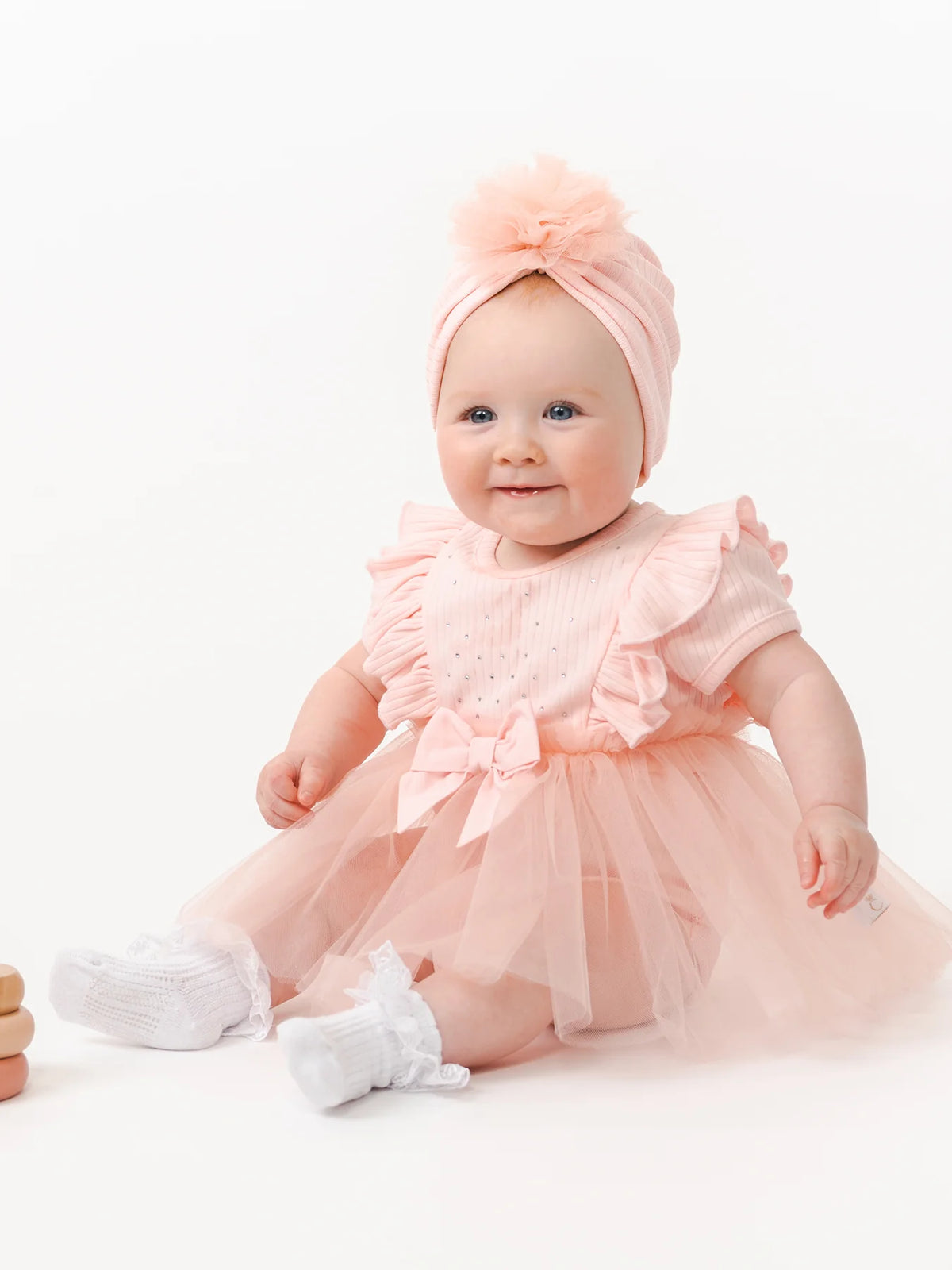 Baby Girl Pink Ribbed Tulie Dress with Turban