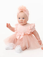 Baby Girl Pink Ribbed Tulie Dress with Turban